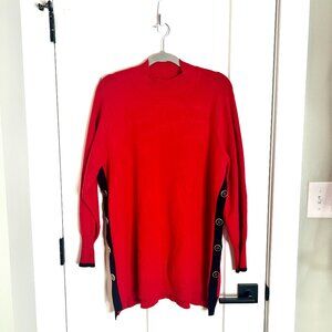 Chico's Red Black Mock Neck Long-Lined Button Side Tunic Sweater Classic Size XL